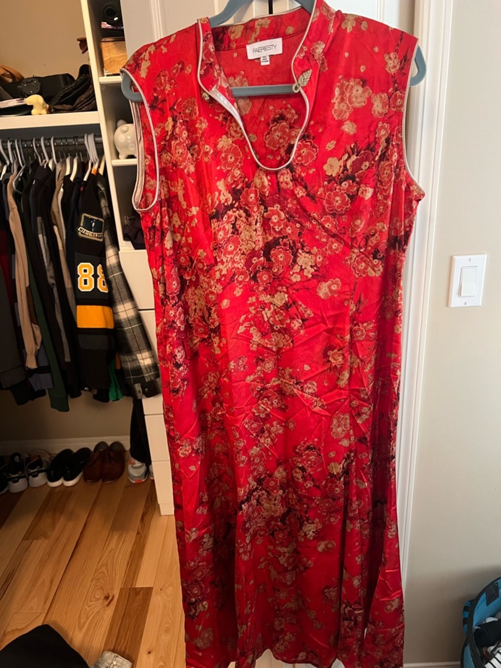 SHEIN Red Floral Asymmetrical Sleeveless Dress
